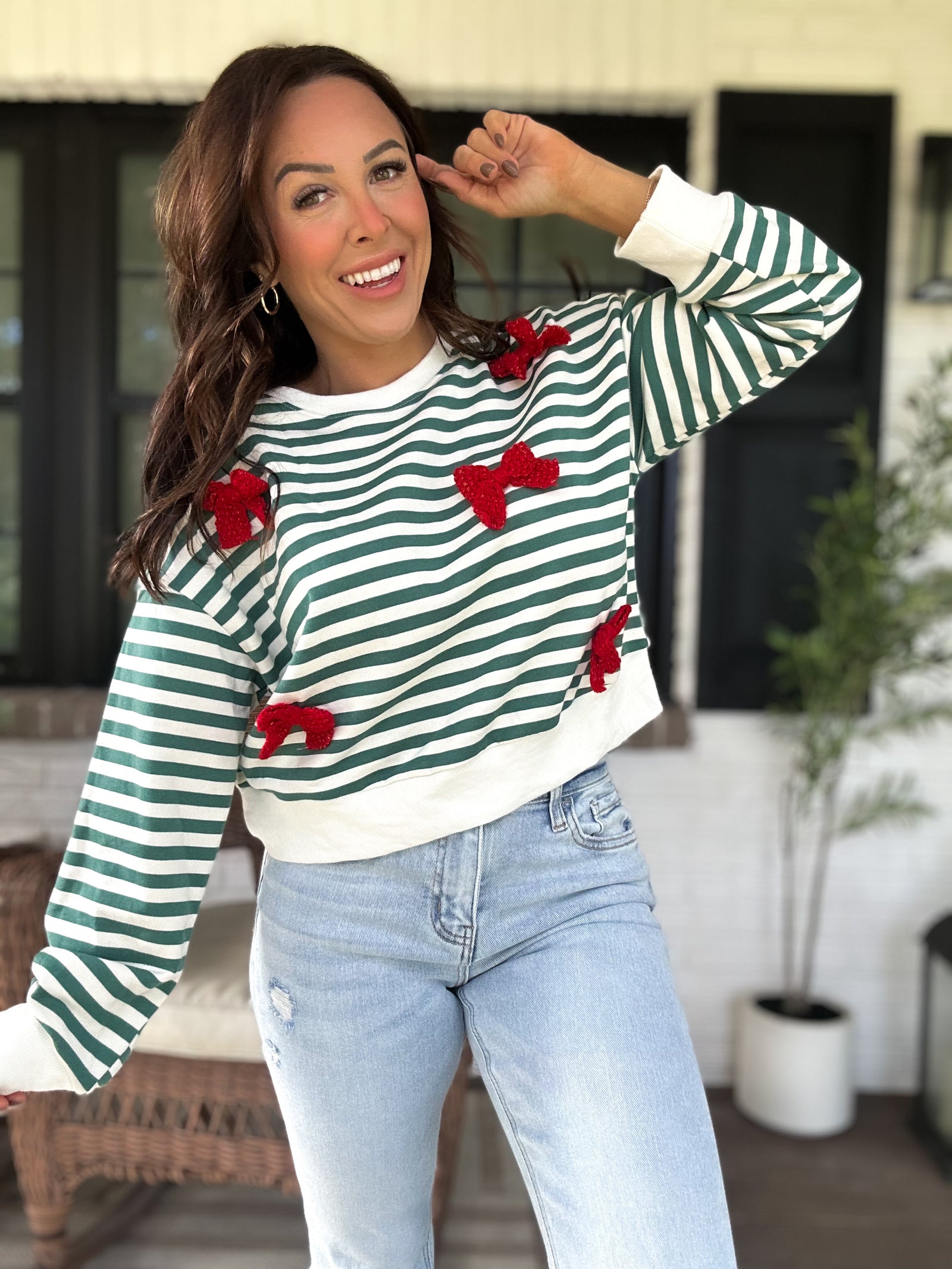 Everly Striped Bow Sweater