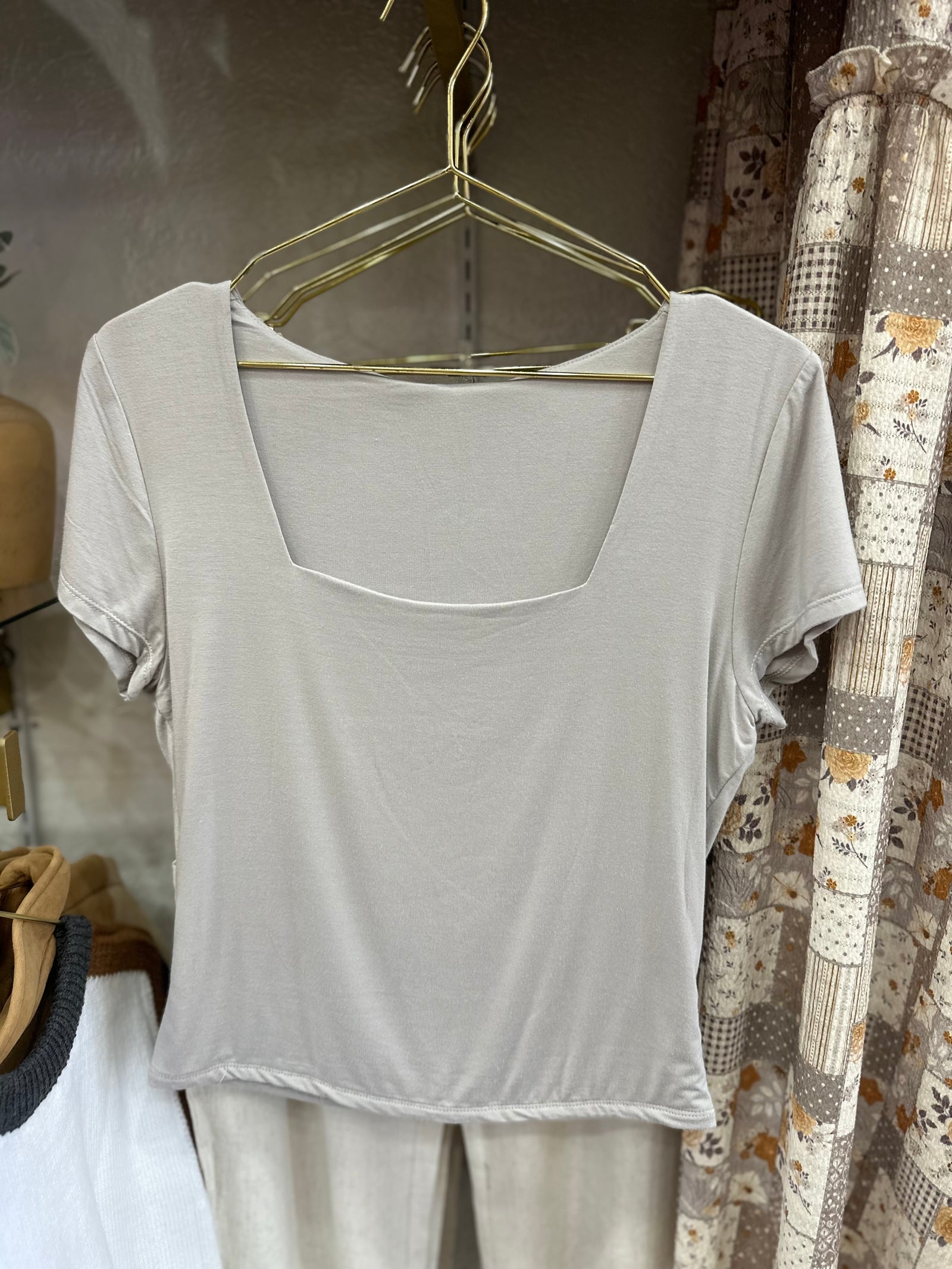 Cut To The Chase Square Neckline Top - Pebble