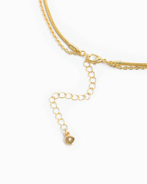 Layered Glass Stone Oval Necklace - Gold