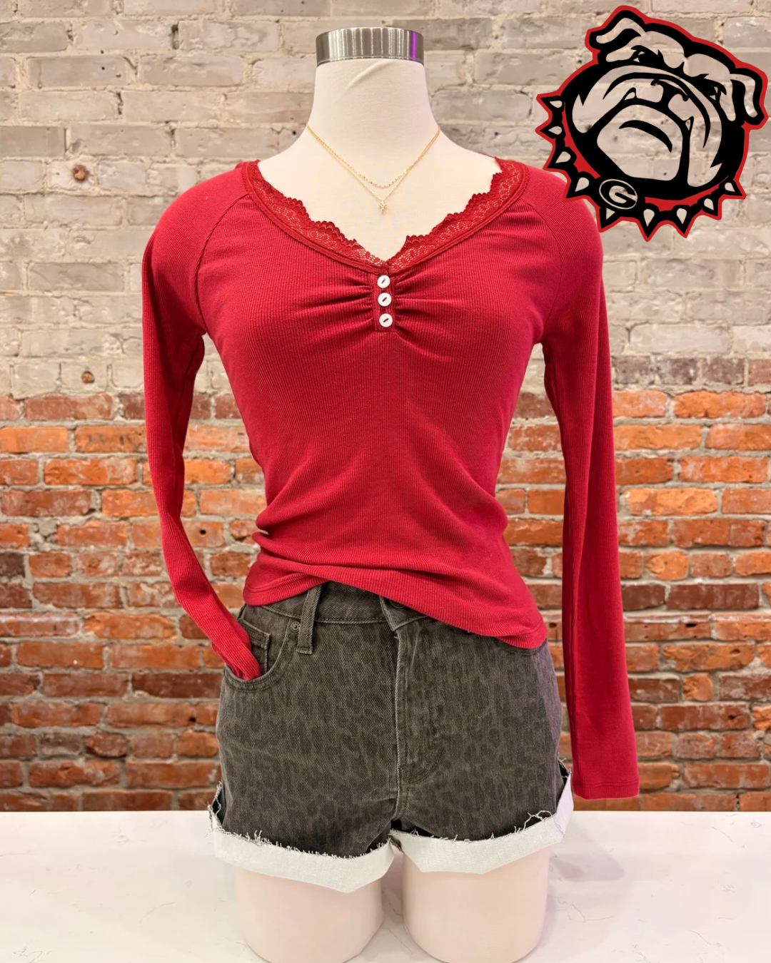 Caroline Lace Trim Long Sleeve Top - Wine