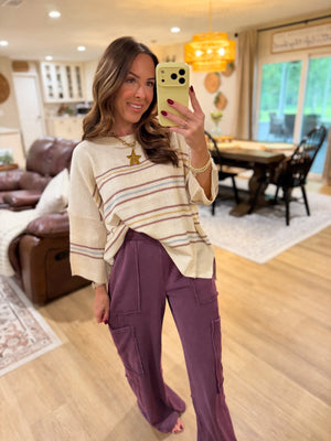 Brianna Striped Knit Drop Shoulder Top