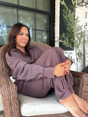 Christina Mineral Washed Waffle Pants - Cherry