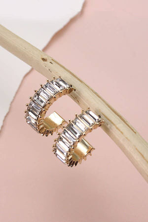 Classic Baguette Rhinestone Hoop Earrings