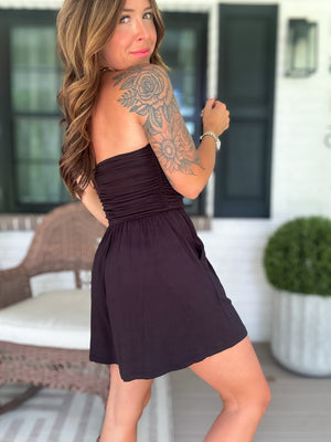 No Worries Strapless Romper - Black