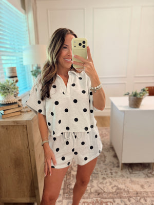Eddie Polka Dot Cropped Collared Top