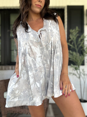 Amelia French Terry Pleated Romper - White Camo