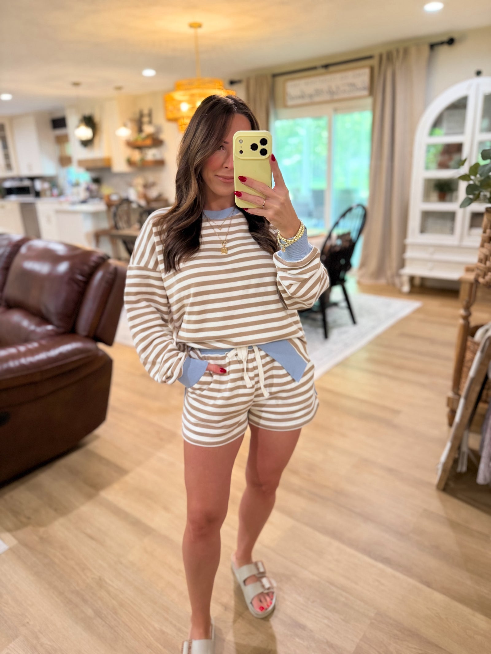 Lexi Striped Boxy Fit Crewneck - Baby Blue