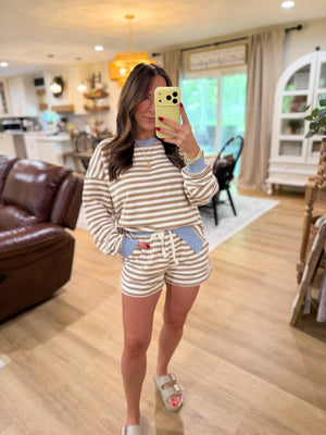 Lexi Striped Boxy Fit Crewneck - Baby Blue
