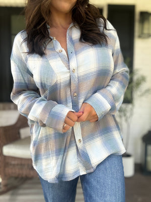 Can't Live Without You Flannel Top- Retro Blue
