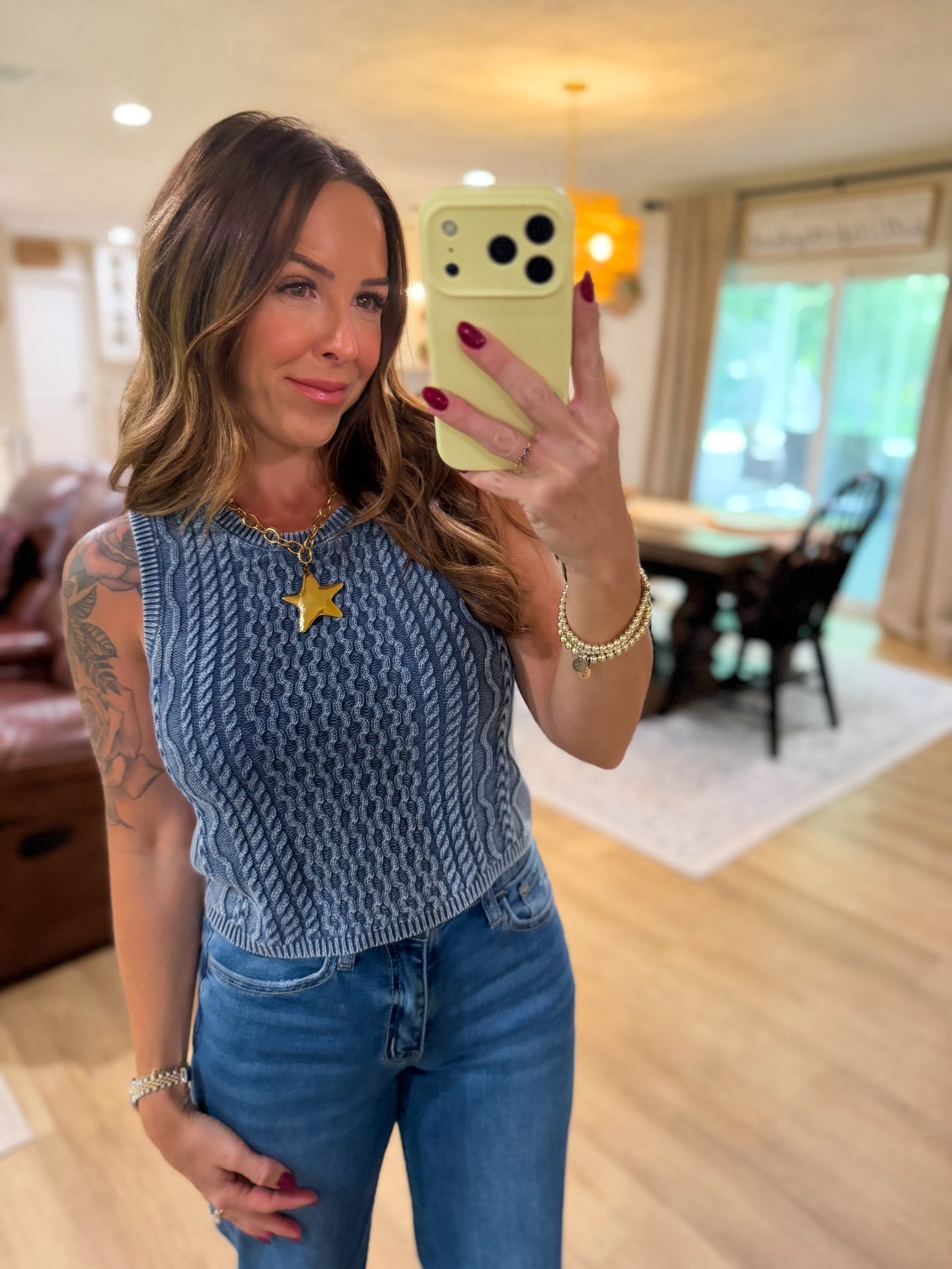 Jillian Cable Knit Sleeveless Sweater - Indigo