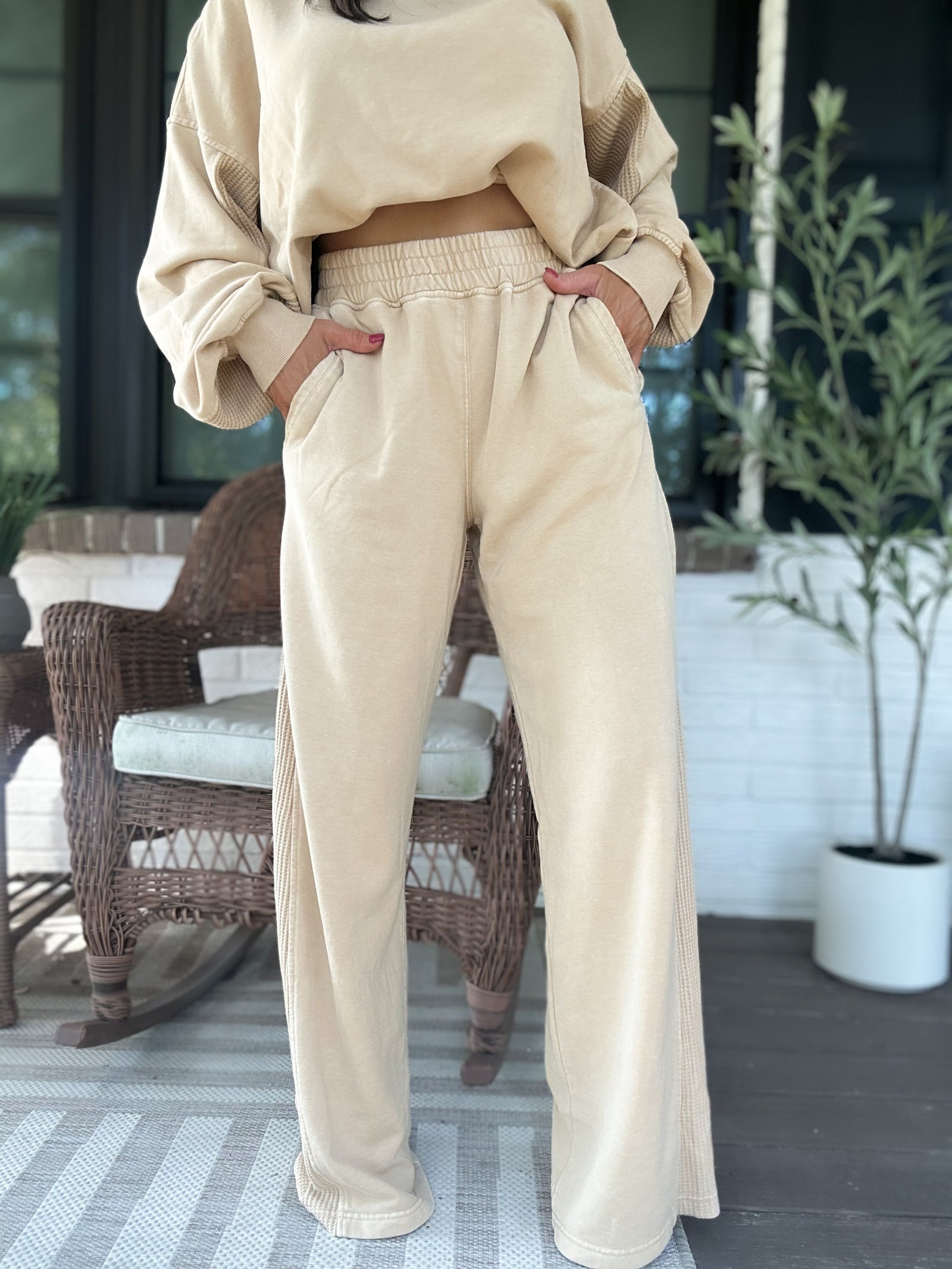 Delaney Mineral Washed Wide Leg Pant - Camel