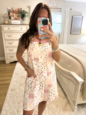 Pickin' Daisies Floral Patchwork Overall Mini Dress