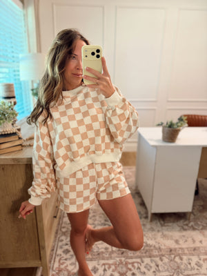 Larissa Checkered Print Shorts - Cream