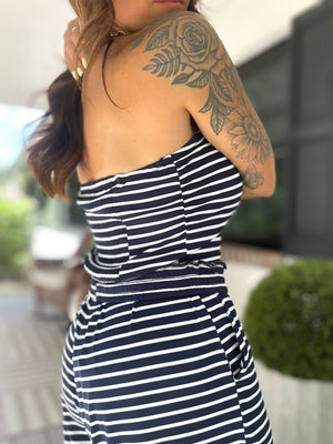 Darla Striped Jersey Knit Pants - Navy