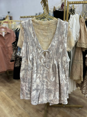 Amelia French Terry Pleated Romper - White Camo