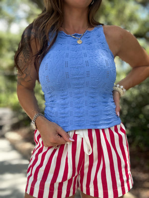 Dana Floral Edge Top - Bright Blue