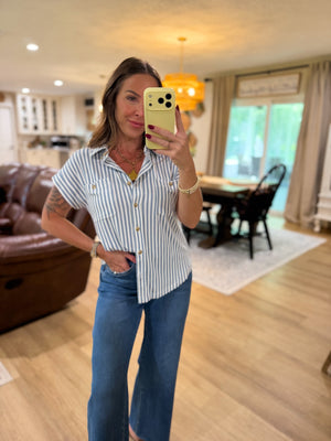 Evie Striped Short Sleeve Collared Top