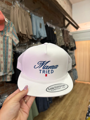 Mama Tried Flat Bill Hat- White