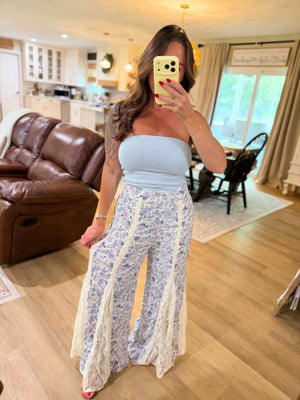 Bellamy Floral Print Lace Flare Pants