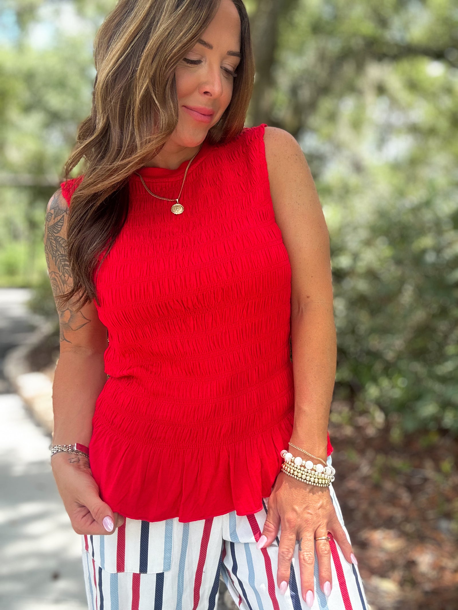 Brittani Smocked Ruffle Hem Tank Top