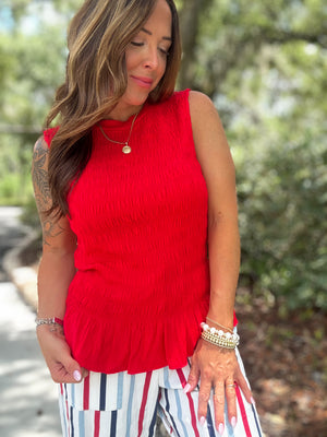 Brittani Smocked Ruffle Hem Tank Top