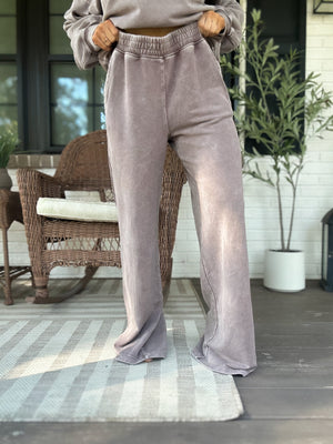 Delaney Mineral Washed Wide Leg Pant - Mocha