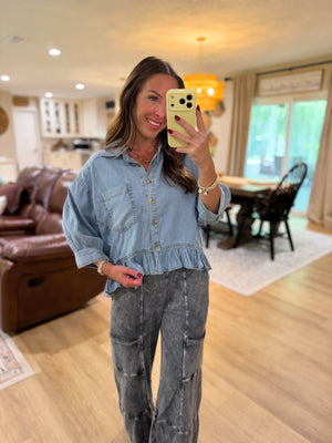 Mallory Ruffle Hem Denim Top