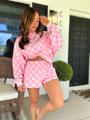 Larissa Checkered Print Shorts - Pink