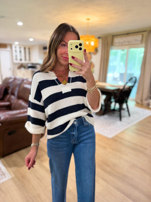 Brewer Wide Stripe Split Neck Slouchy Sweater