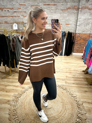 One More Time Ribbed Hem Sweater - Brown