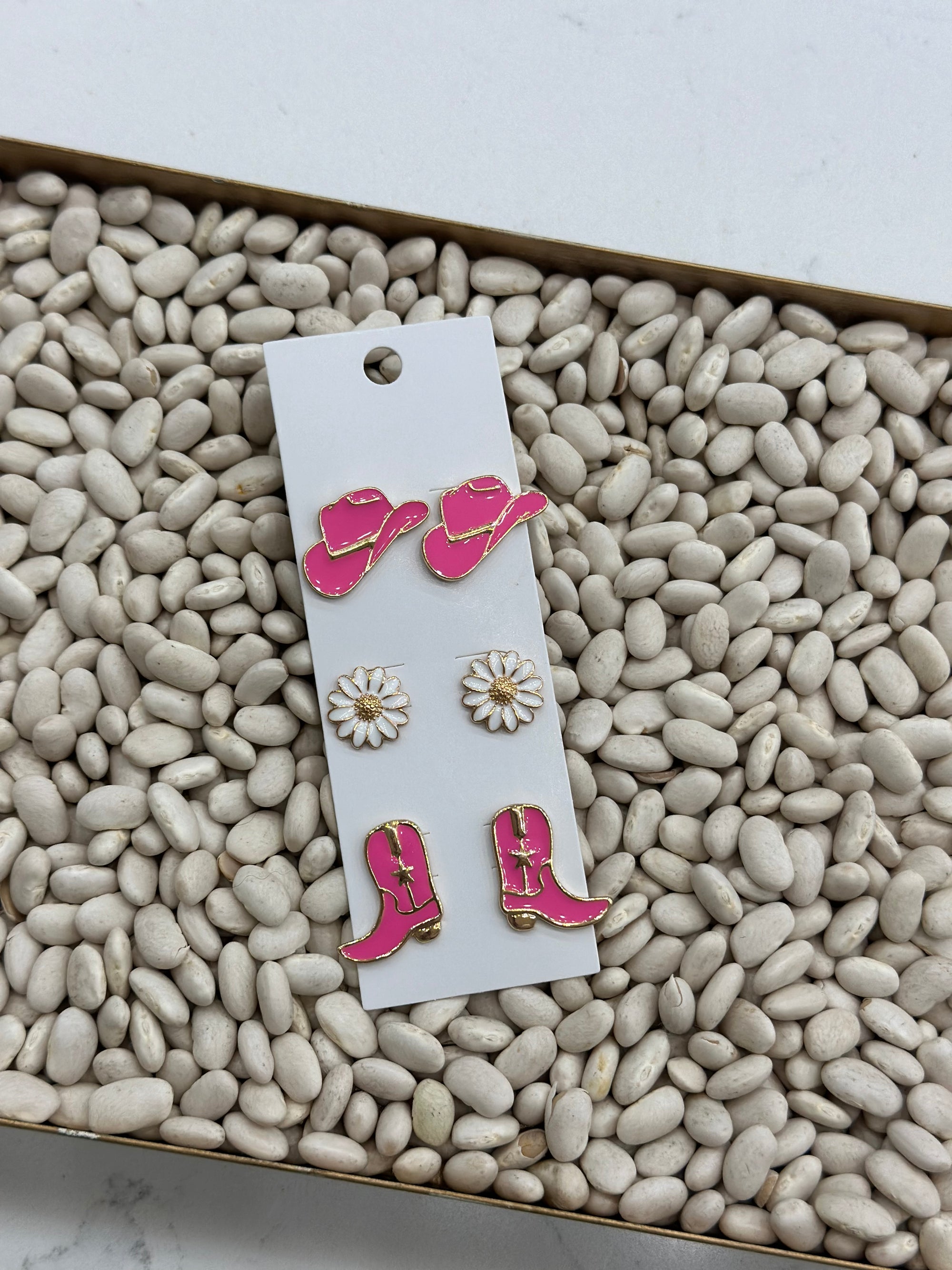 Giddy Up Babe Earring Trio Set - Pink