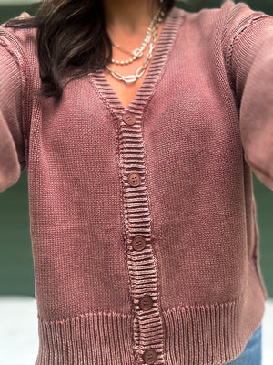 Josie Button Front Cardigan - Coffee Bean