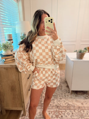Larissa Checkered Print Shorts - Cream