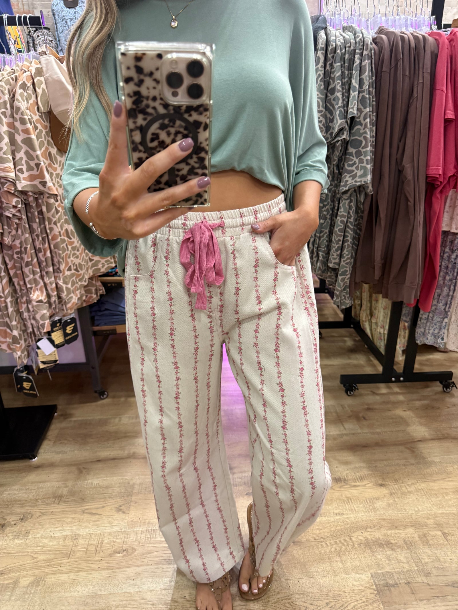 Janey Floral Striped Barrel Jeans