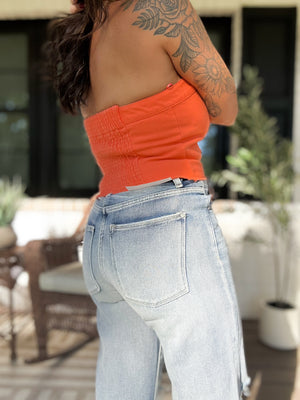 Kaylani Denim Corset Top- Orange