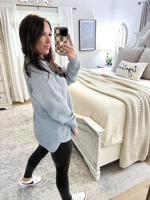 First To Know Waffle Knit Sweater - Gray