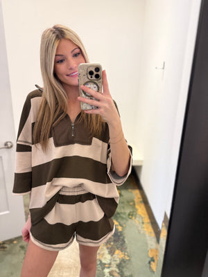 Annie Striped Oversized Pull On Set- Brown