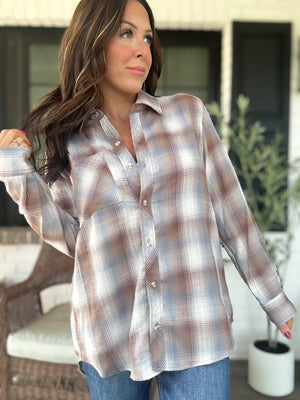 Can't Live Without You Flannel Top- Mocha