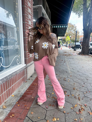 Just My Type High Rise Flare Jeans - Bubble Gum