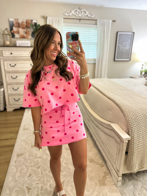 Pretty In Polka Dots Terry Cloth Skort - Pink