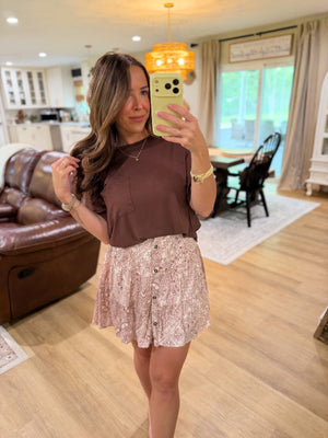 Andi Printed Button Up Skirt - Cocoa