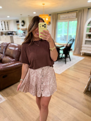 Andi Printed Button Up Skirt - Cocoa