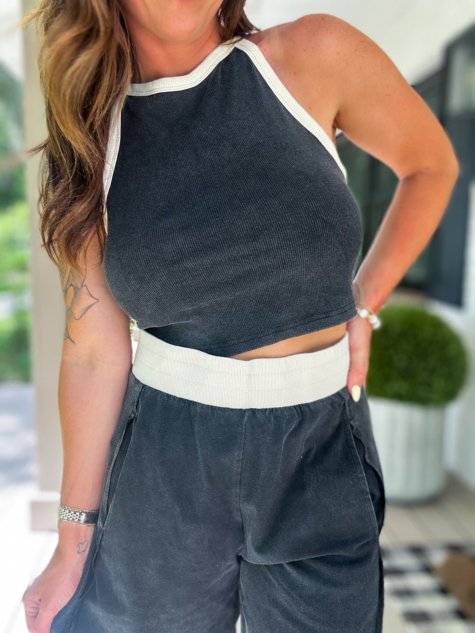 Summer Dreams Razer Back Crop Top - Ash Black