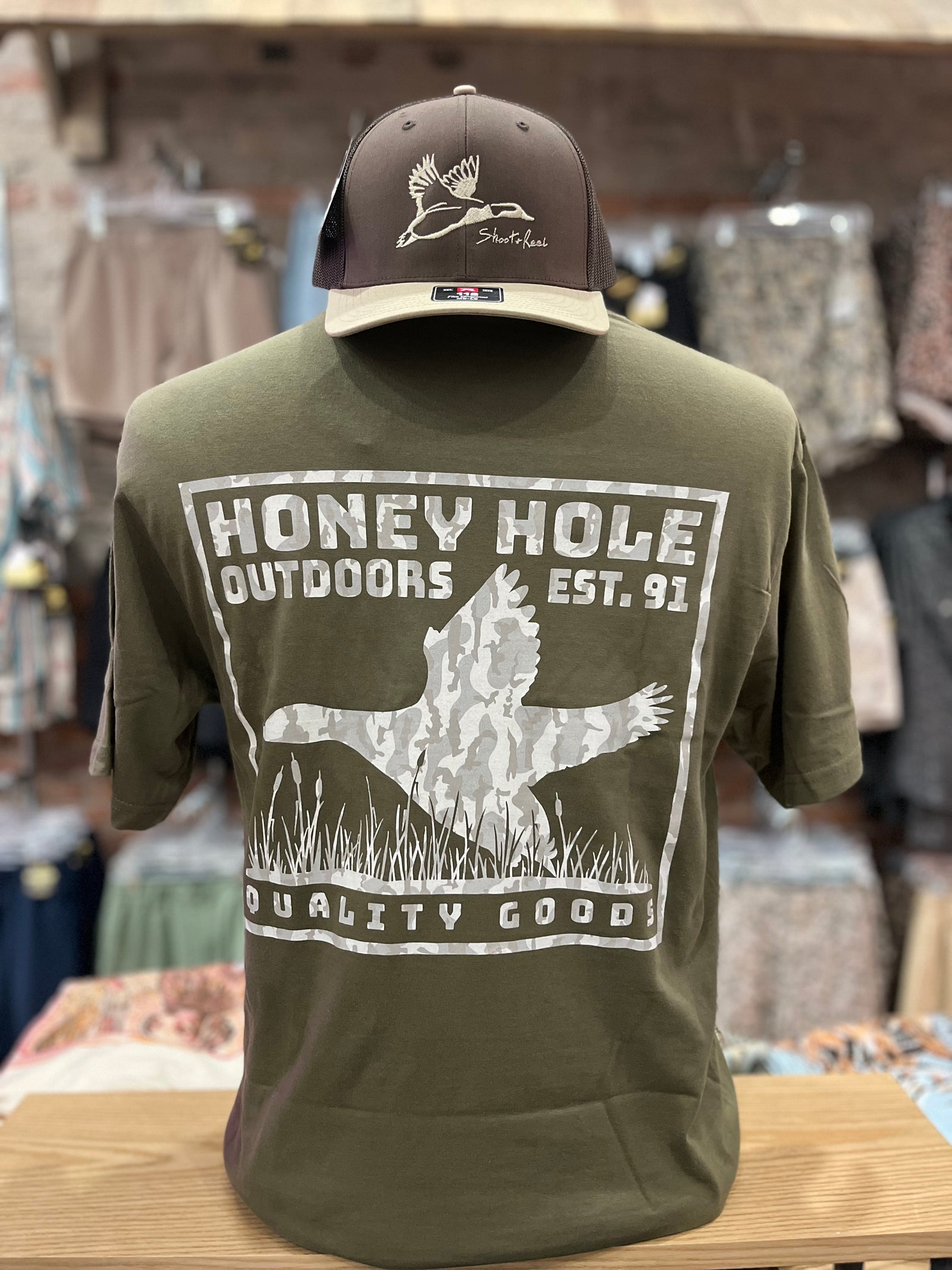Honey Hole Bold Duck Military Green Tee