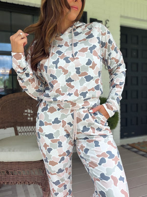 Local Girl Velvet Fleece Cropped Hoodie - Forest Camo Flora