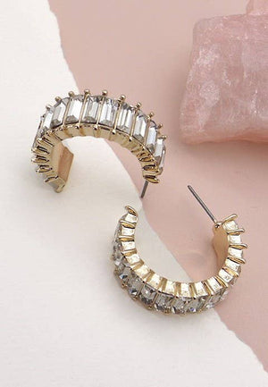 Classic Baguette Rhinestone Hoop Earrings