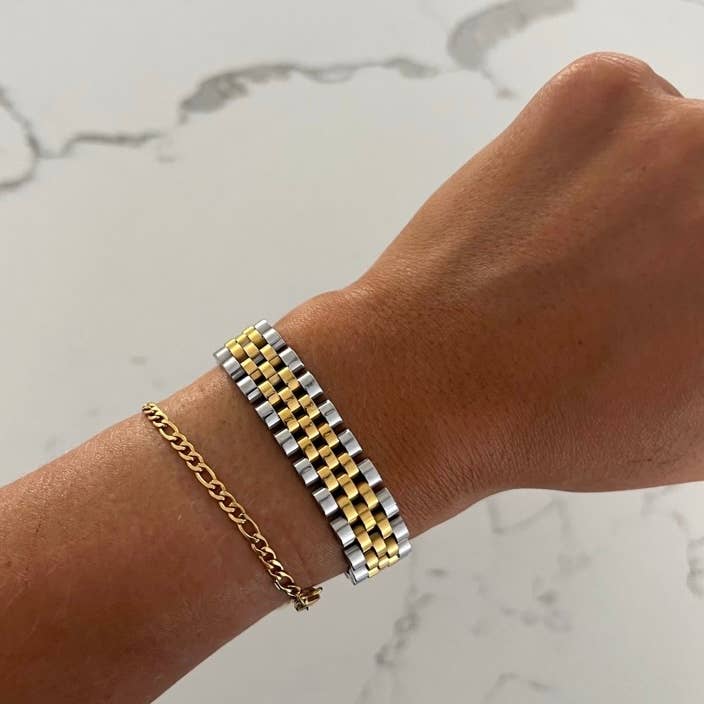 Thick Two Tone Watch Band Bracelet