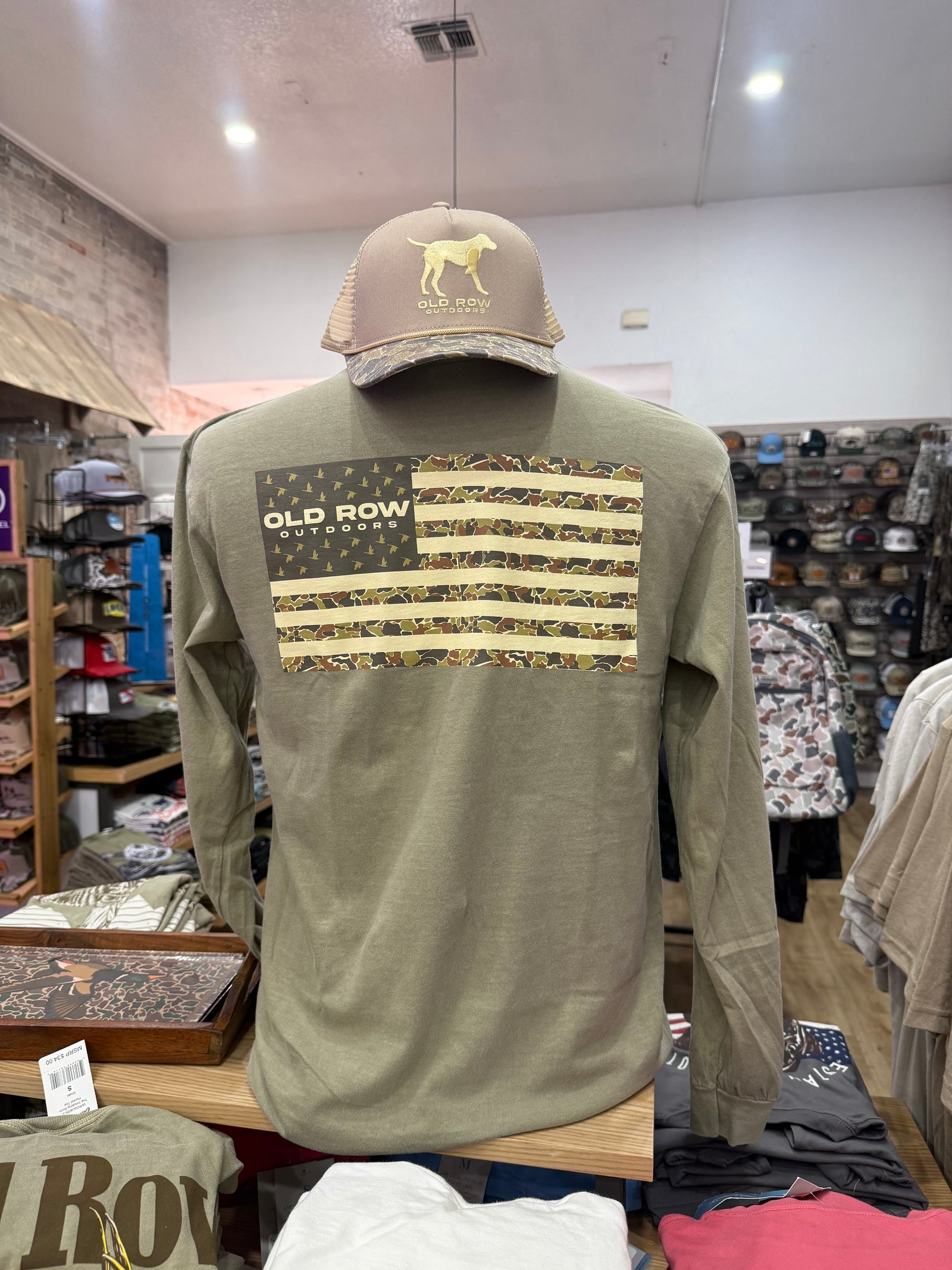 Old Row 80s Camo Flag Long Sleeve Tee - Khaki