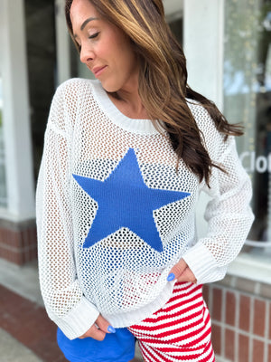 Star Gazing Oversized Open Knit Top - Blue