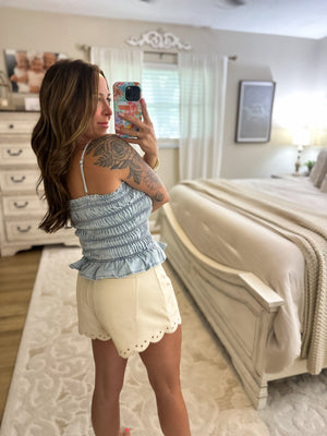 Millie Smocked Chambray Top - Light
